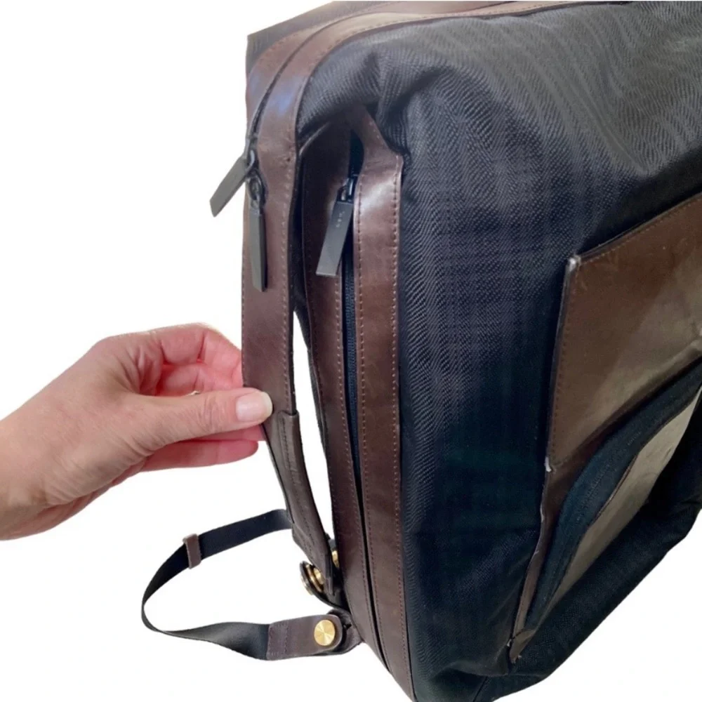 Tumi Dror Leather Nylon Rare Luxury Travel Backpack Modern Tote Briefcase Bag